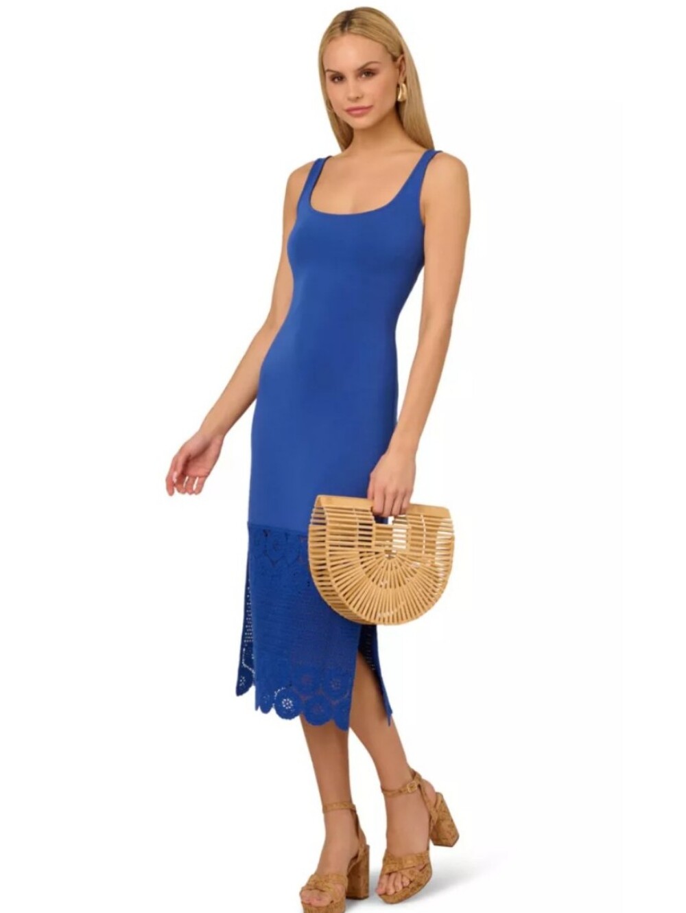 Retail $149 ADRIANNA BY ADRIANNA PAPELL Cobalt Blue Crochet Sheath Midi Dress